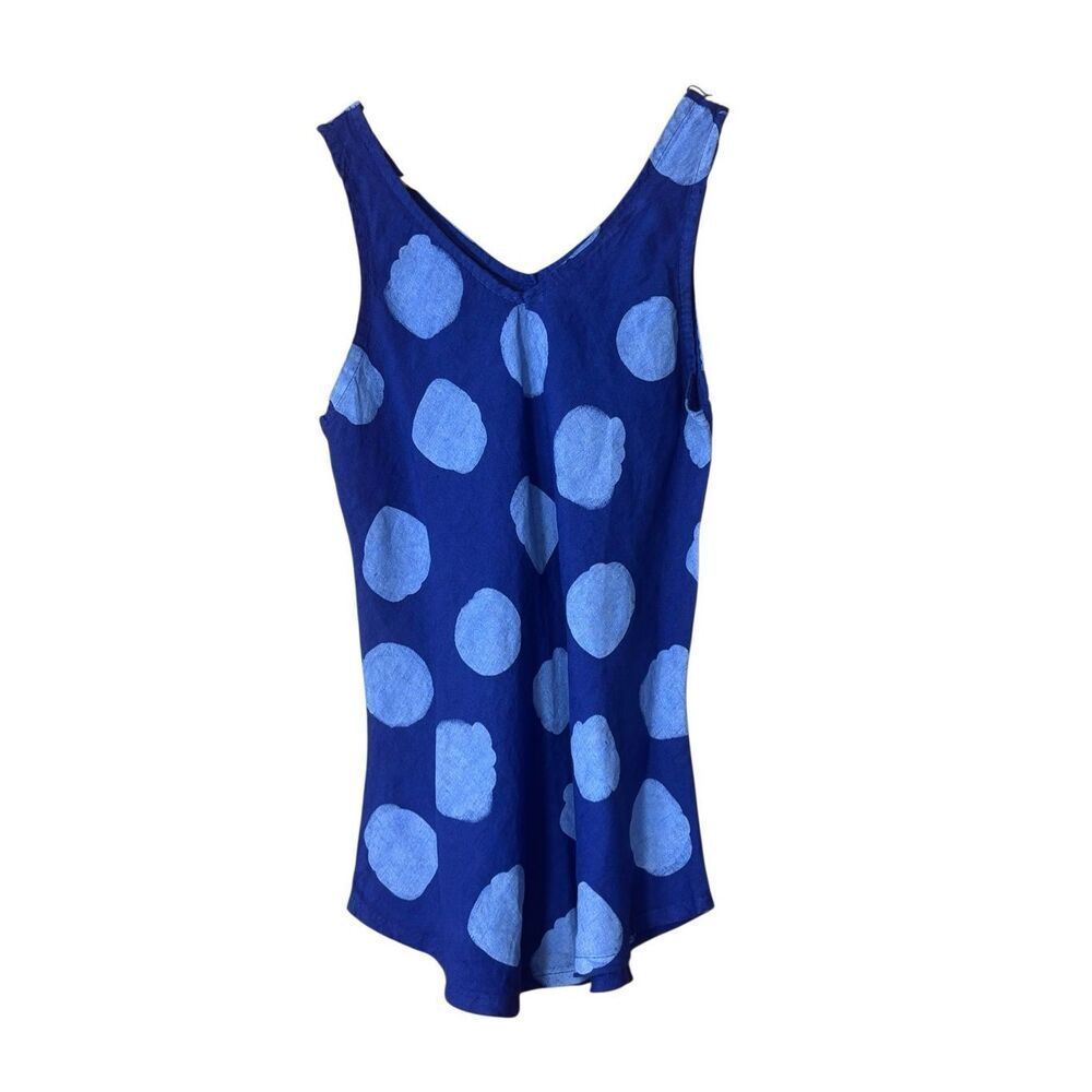 Kaktus Made in Italy 100% linen tunic tank top polka dot blue small